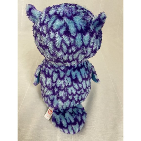 TY Beanie Boo Oscar OWL 8” Plush Blue Purple  Blue Glitter Eyes Stuffed Animal - Picture 5 of 10